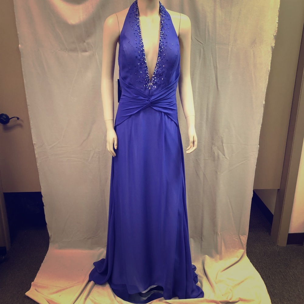Vintage Purple Deep Cut Halter Gown